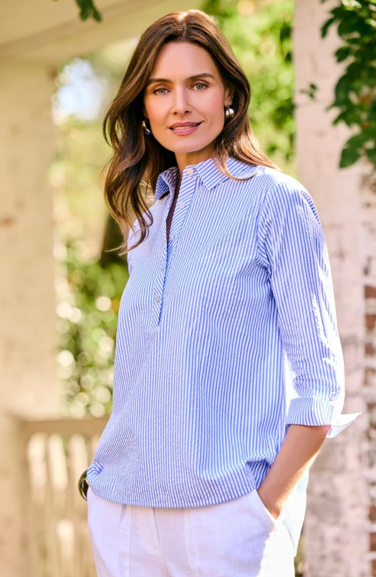 Foxcroft Therese Seersucker Popover Shirt
