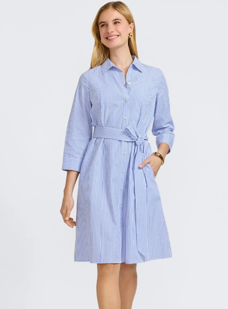 Foxcroft Fiona Seersucker 3/4 Sleeve Dress