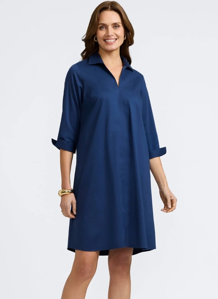 Foxcroft Agnes Stretch Matte Sateen Dress Navy