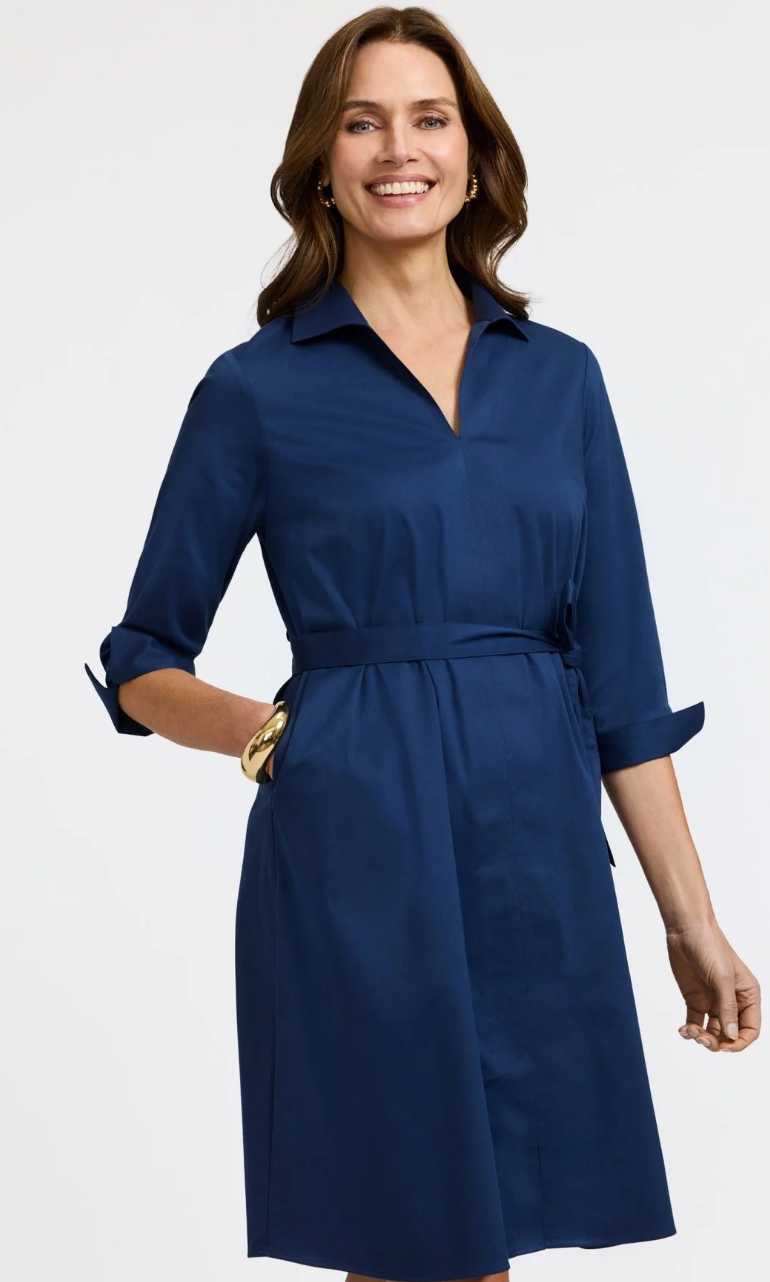 Foxcroft Agnes Stretch Matte Sateen Dress Navy