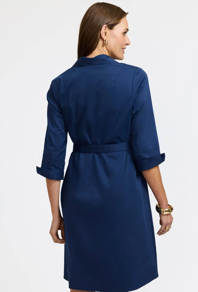 Foxcroft Agnes Stretch Matte Sateen Dress Navy