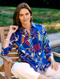 Foxcroft Zoey Linen Nautical Flags Shirt