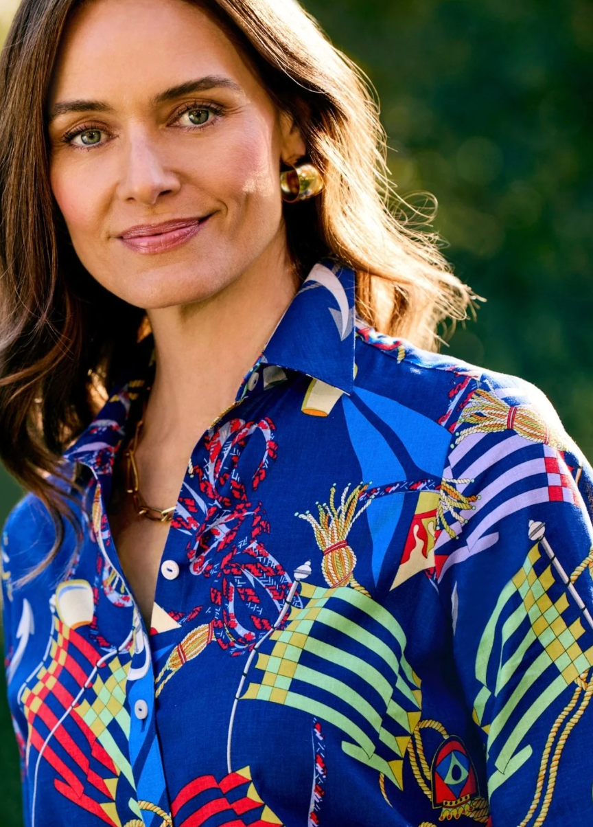 Foxcroft Zoey Linen Nautical Flags Shirt