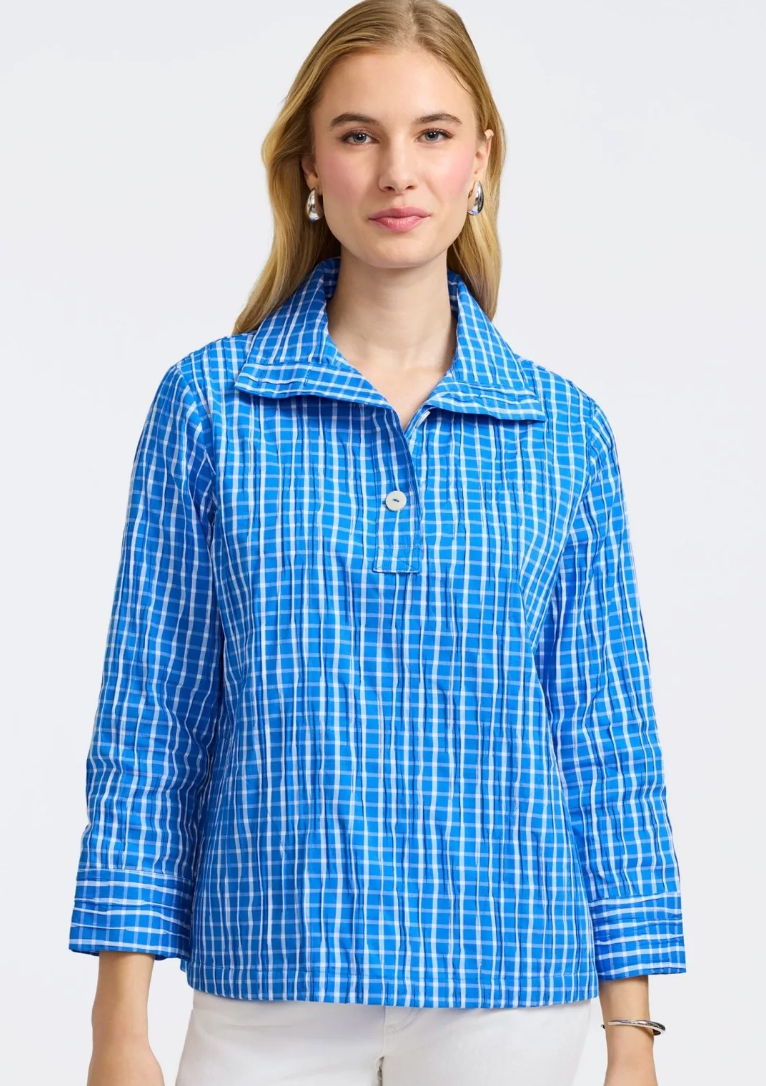 Foxcroft Sammy Crinkle Shirt Jacket Blue