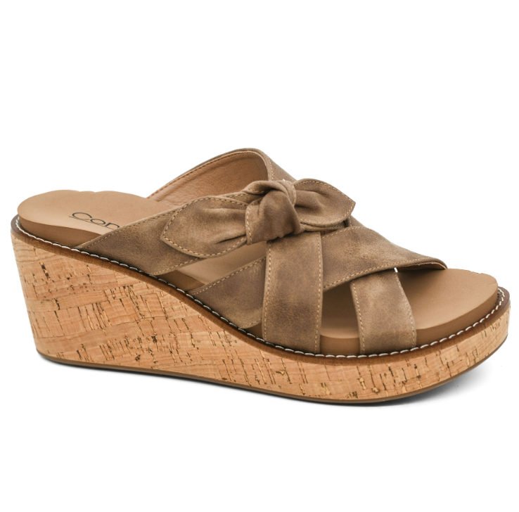 Corkys Bowdacious Wedge Tan Oil PU