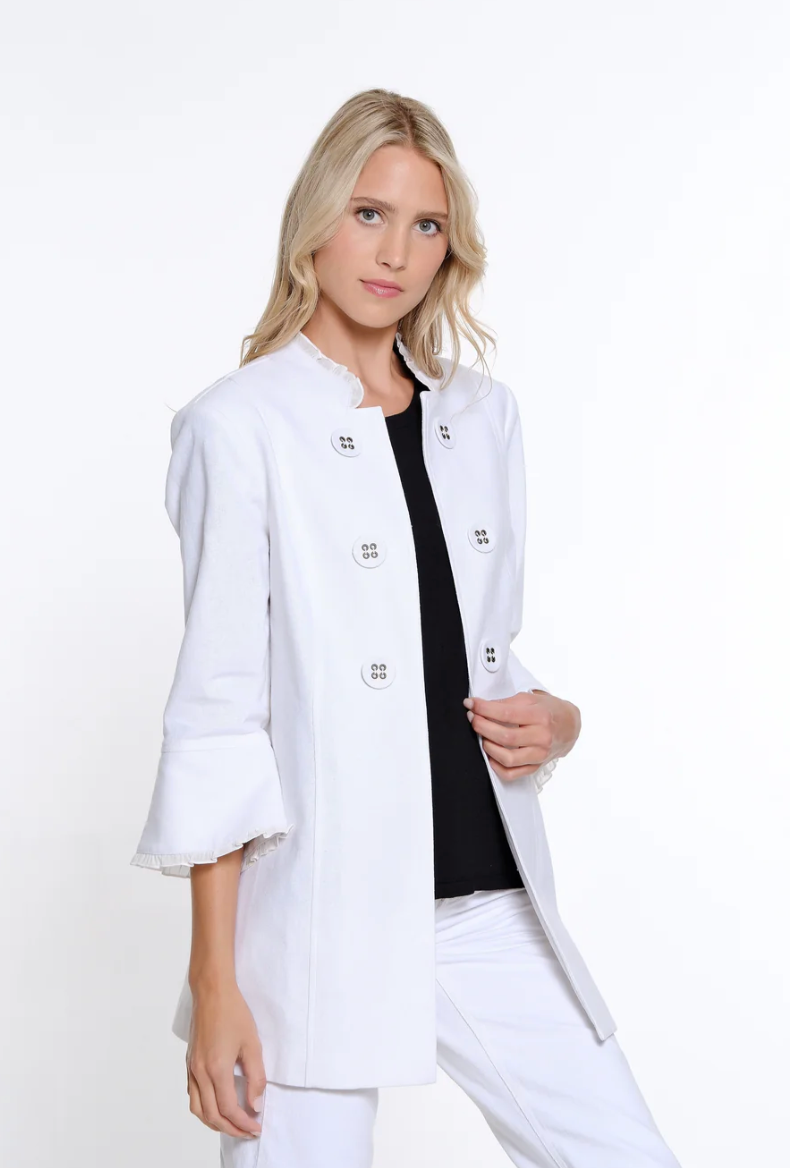Multiples Flounce Sleeve Jacket White