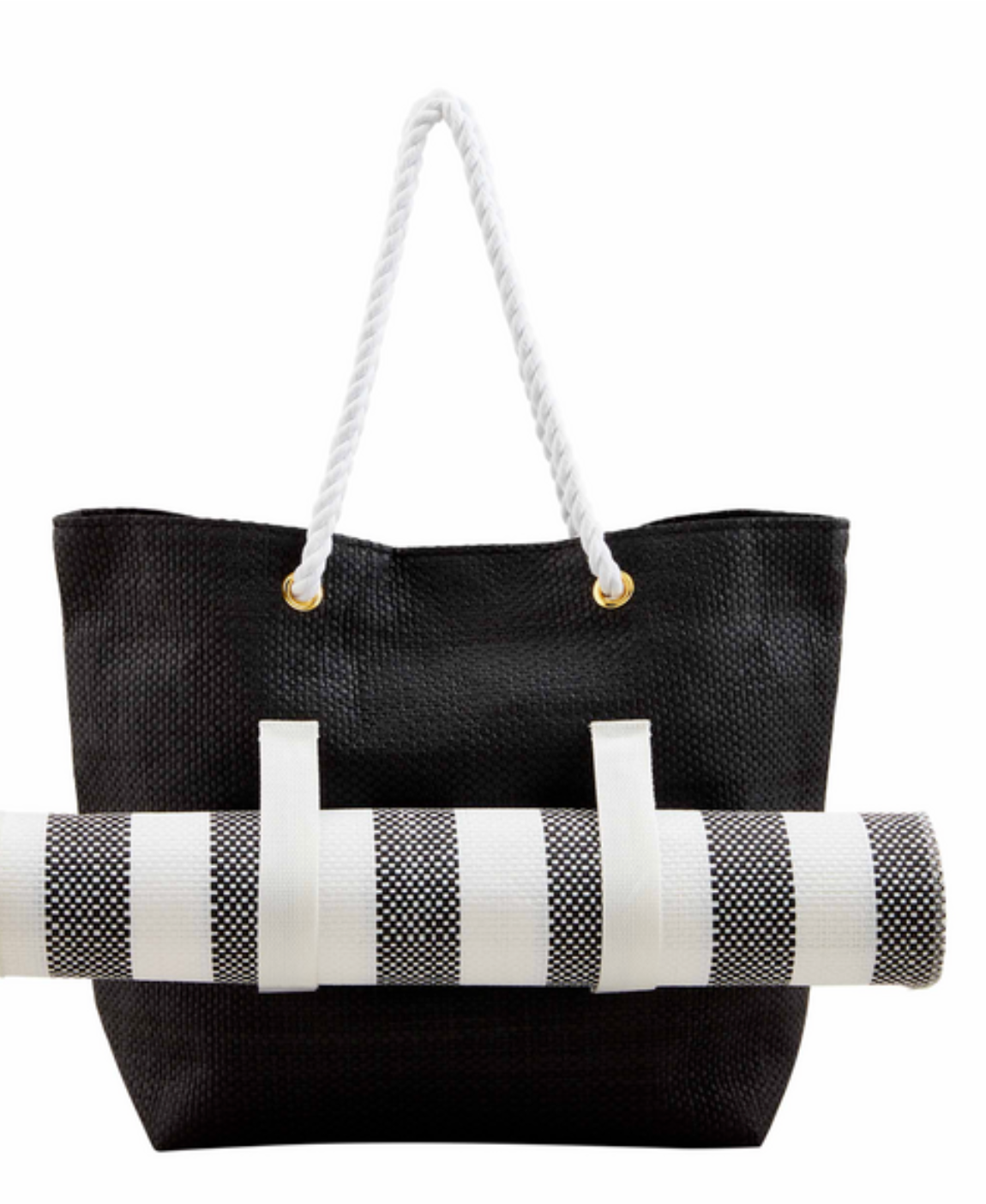 Mud Pie Straw Mat & Tote Black