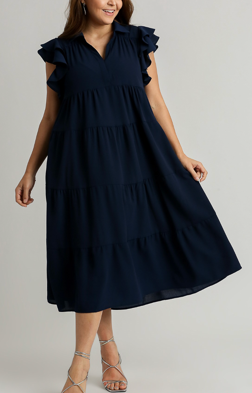 Umgee Double Ruffle Sleeveless Top Navy