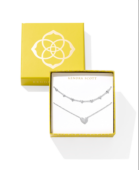 Kendra Scott Ari &amp; Haven Silver Heart Necklace Gift Set in White Crystal