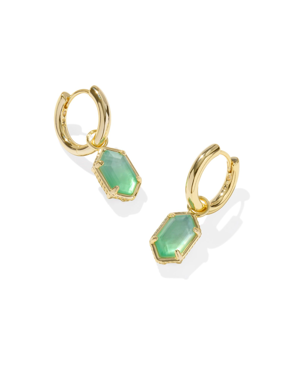 Kendra Scott Hallie Gold Huggie Earrings Mint Green Watercolor Illusion