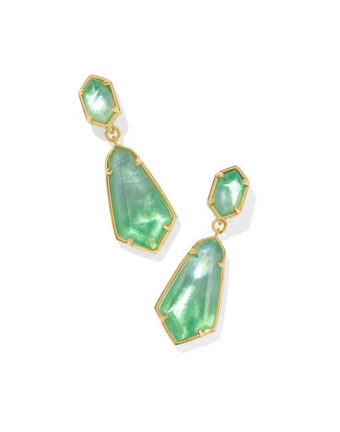 Kendra Scott Hallie Gold Convertible Drop Earrings Mint Green Watercolor Illusion