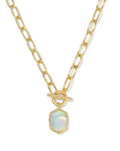 Kendra Scott Daphne Gold Link and Chain Necklace White Opalescent Resin