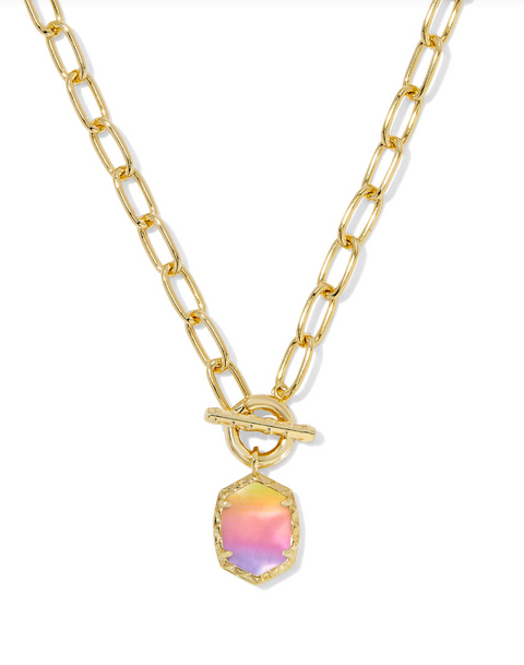 Kendra Scott Daphne Gold Link and Chain Necklace Sunrise Watercolor Illusion