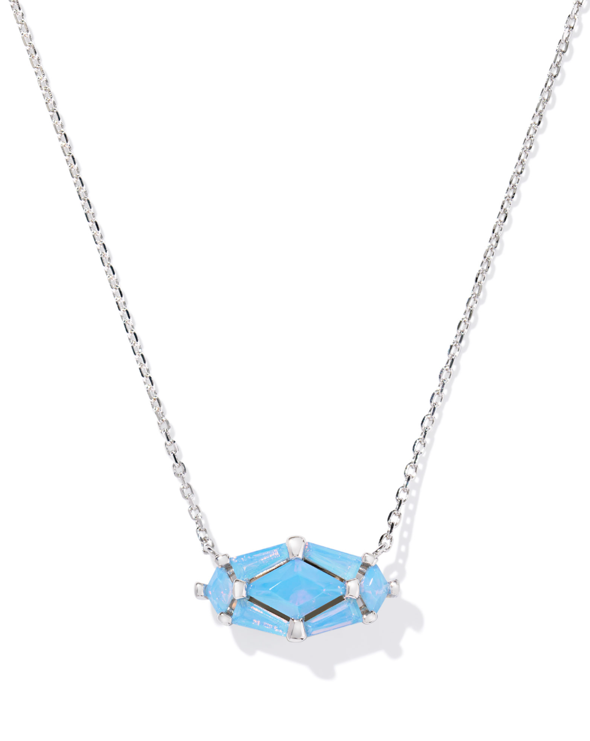 Kendra Scott Lindy Rae Elisa Silver Short Pendant Necklace Light Blue Opalite Crystal