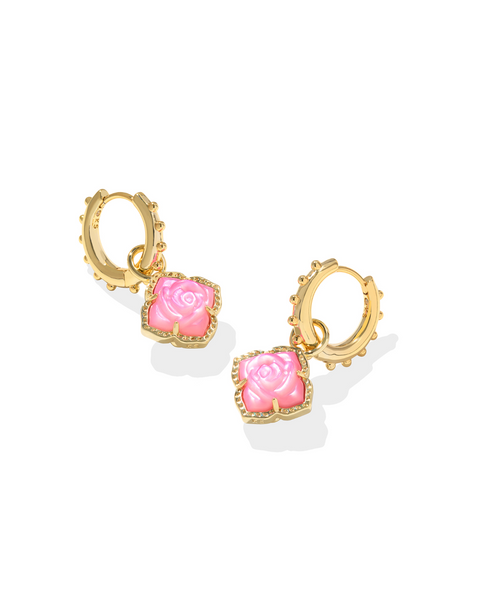Kendra Scott Mallory Rose Gold Huggie Earrings Blush Ivory Mother of Pearl