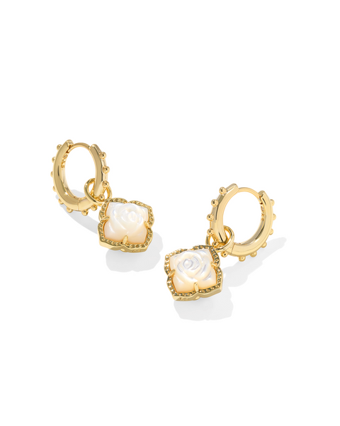 Kendra Scott Mallory Rose Gold Huggie Earrings Ivory Mother of Pearl