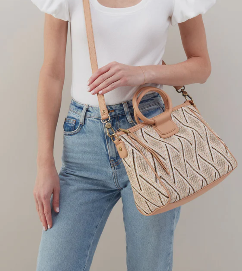 Hobo Sheila Medium Satchel Cream Raffia