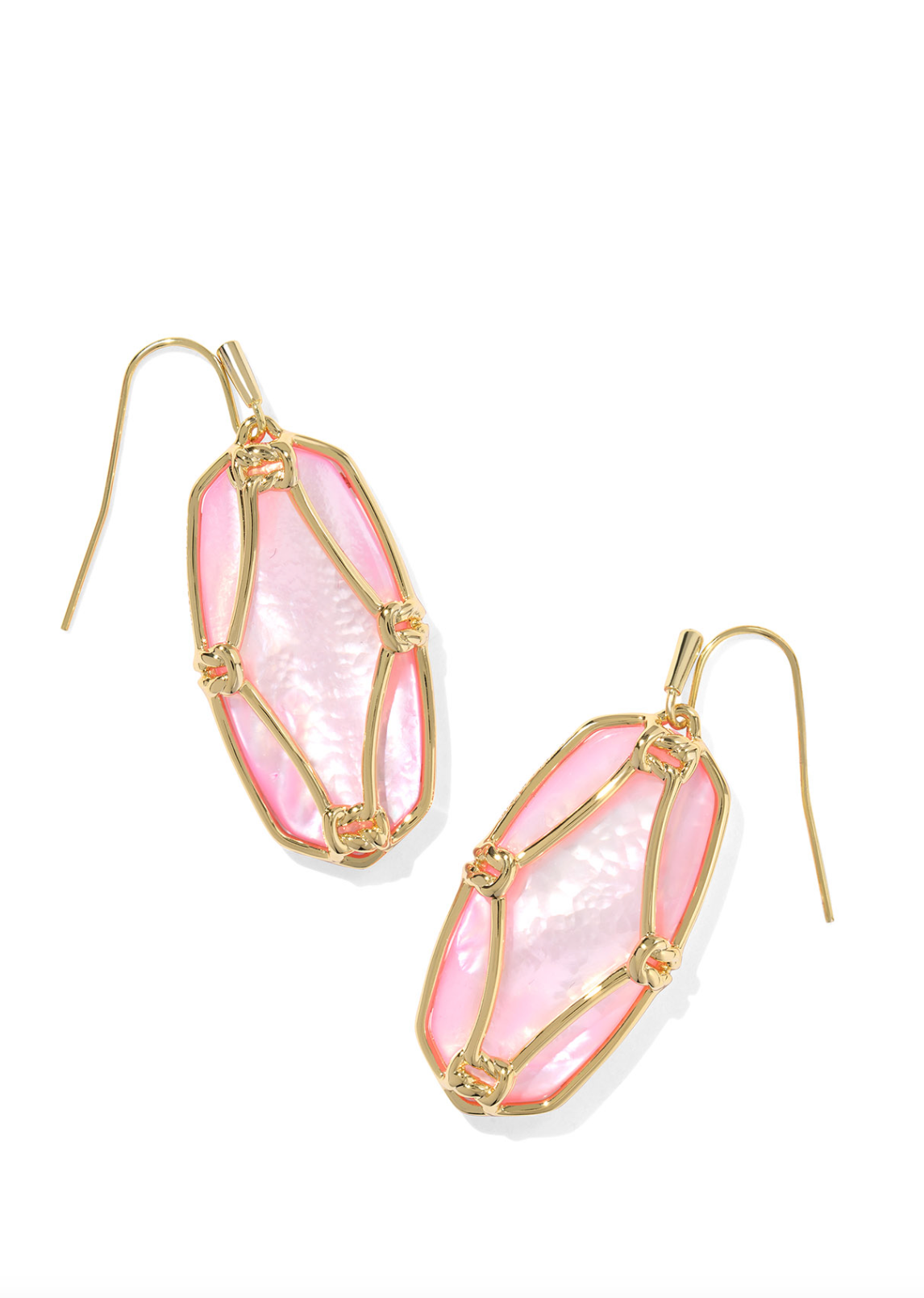 Kendra Scott Elle Lattice Frame Gold Drop Earrings Blush Ivory Mother of Pearl