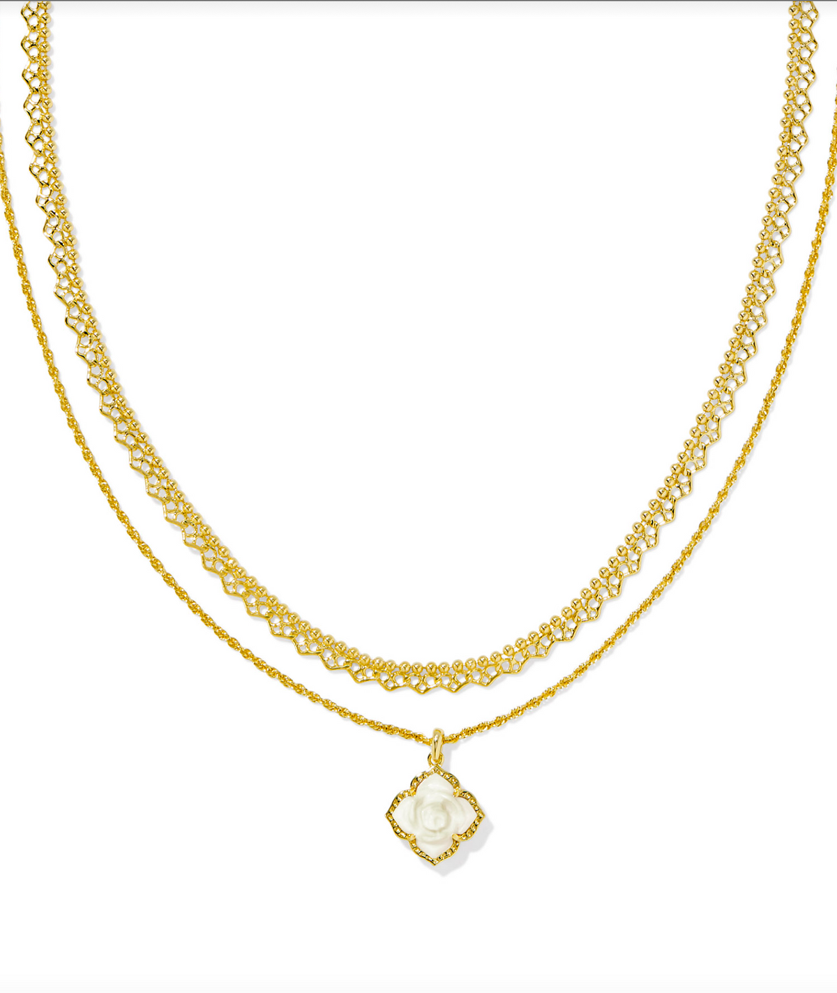 Kendra Scott Mallory Rose Gold Multi Strand Necklace Ivory Mother of Pearl.