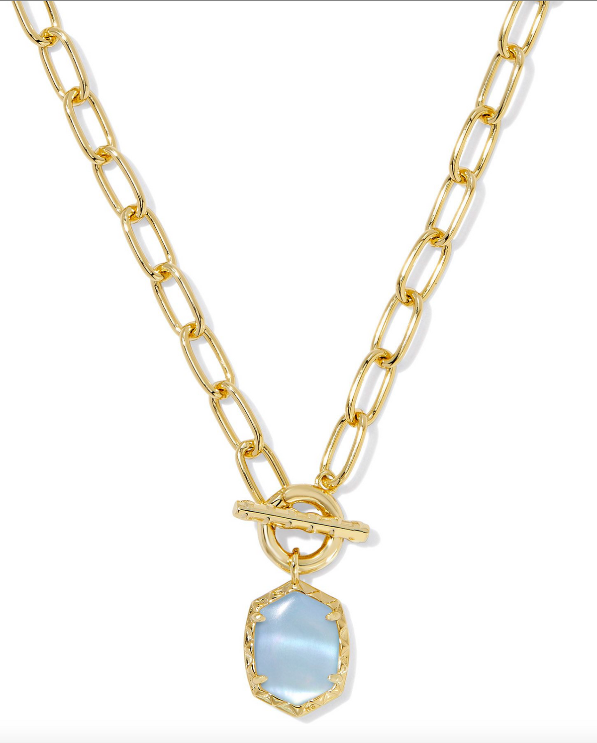 Kendra Scott Daphne Gold Link and Chain Necklace Light Blue Mother of Pearl