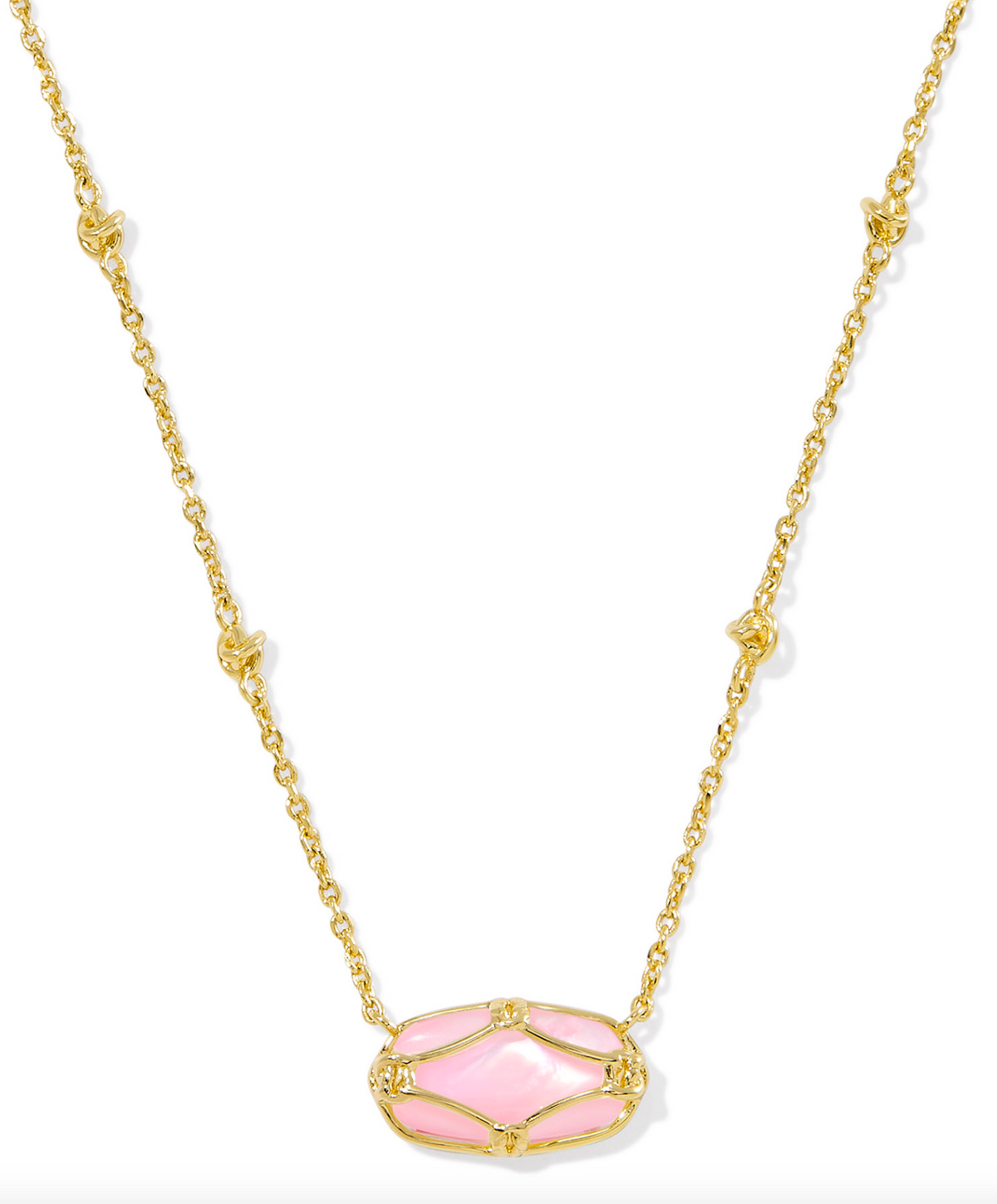 Kendra Scott Elisa Lattice Frame Gold Short Pendant Necklace Blush Ivory Mother of Pearl