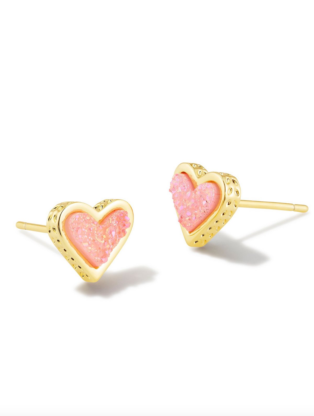 Kendra Scott Framed Ari Heart Gold Studs Light Pink Drusy