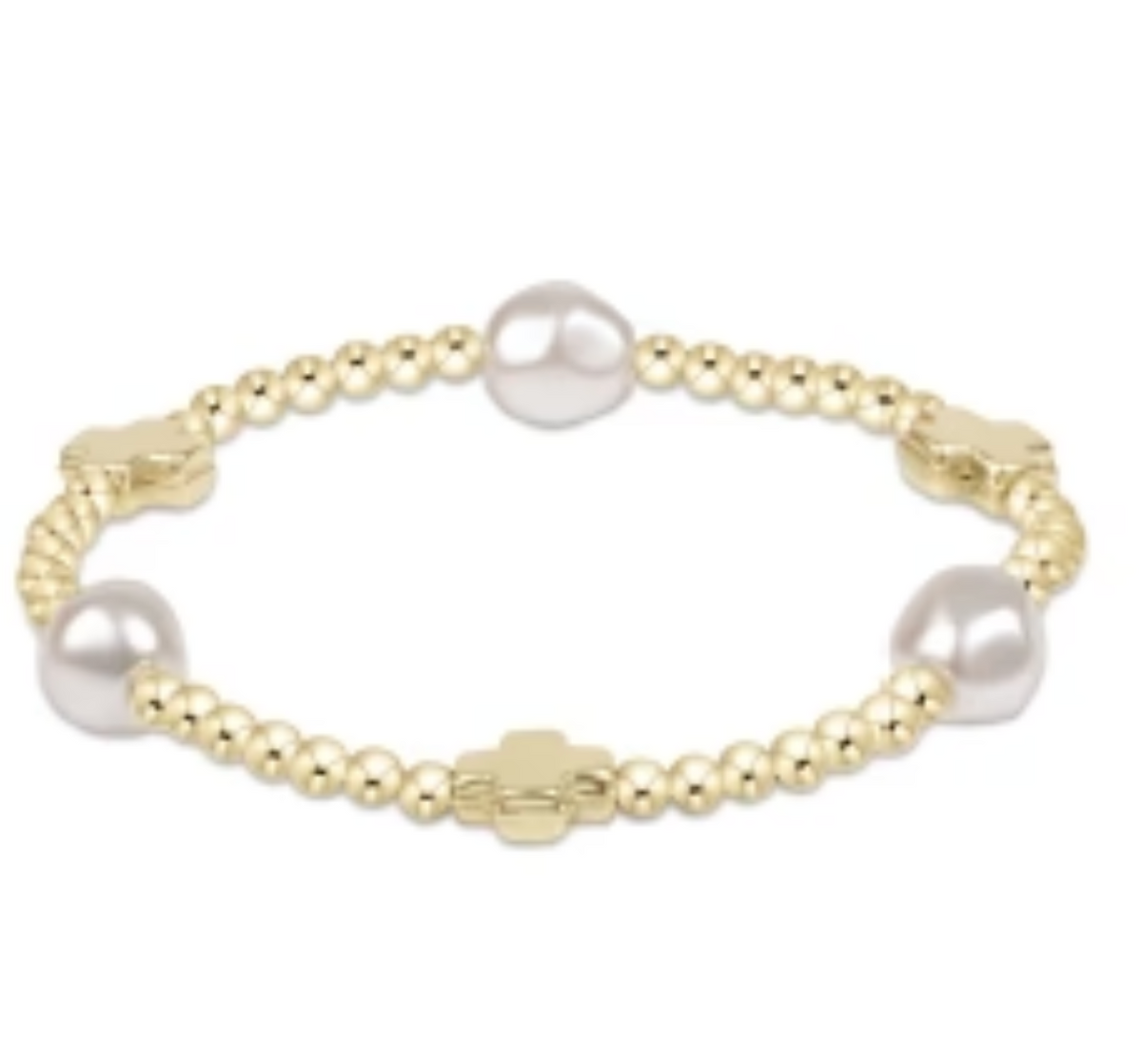 E Newton Signature Cross Admire Pearl 3mm Gold Bracelet