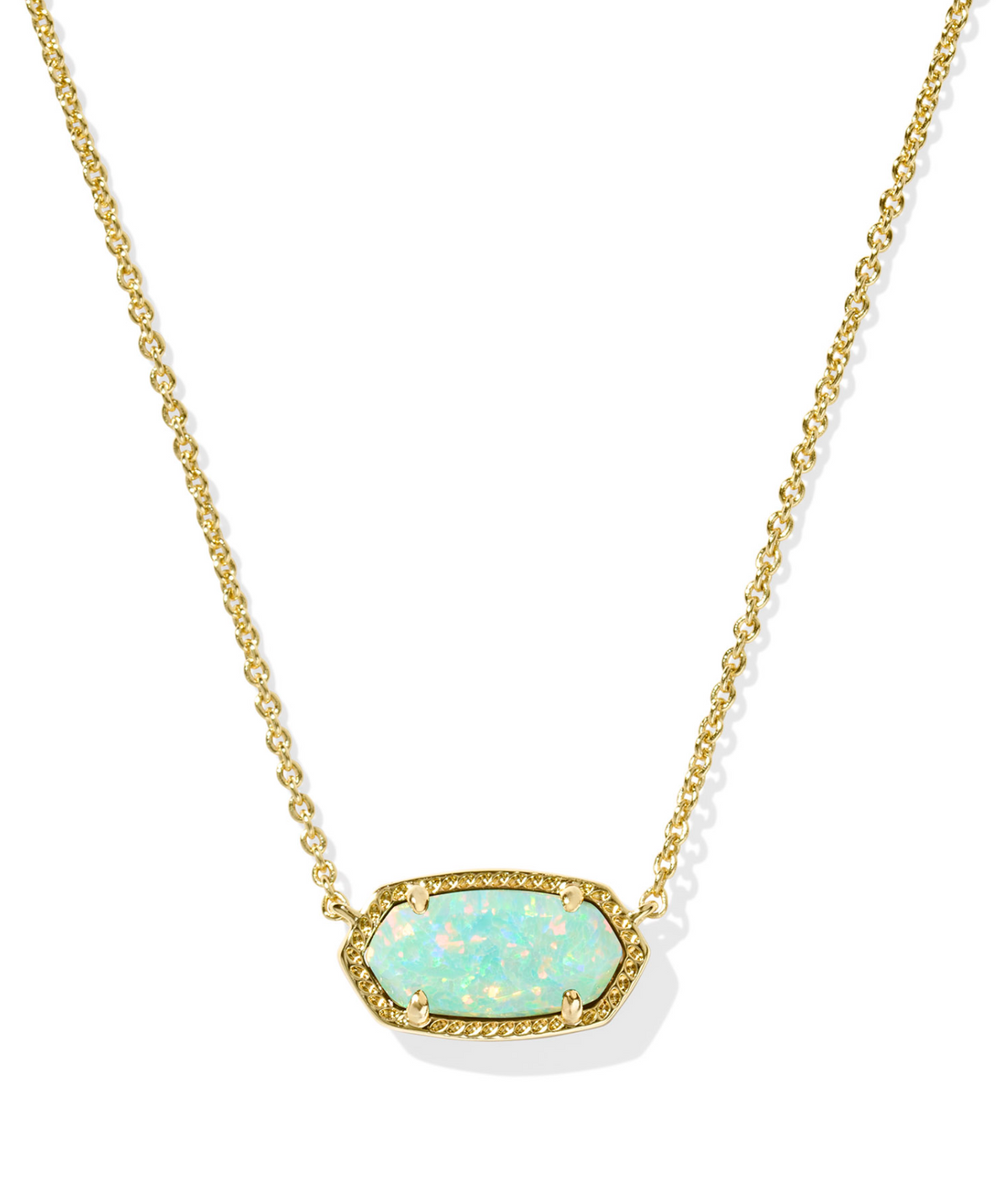 Kendra Scott Elisa Gold Green Kyocera Opal Short Pendant Necklace