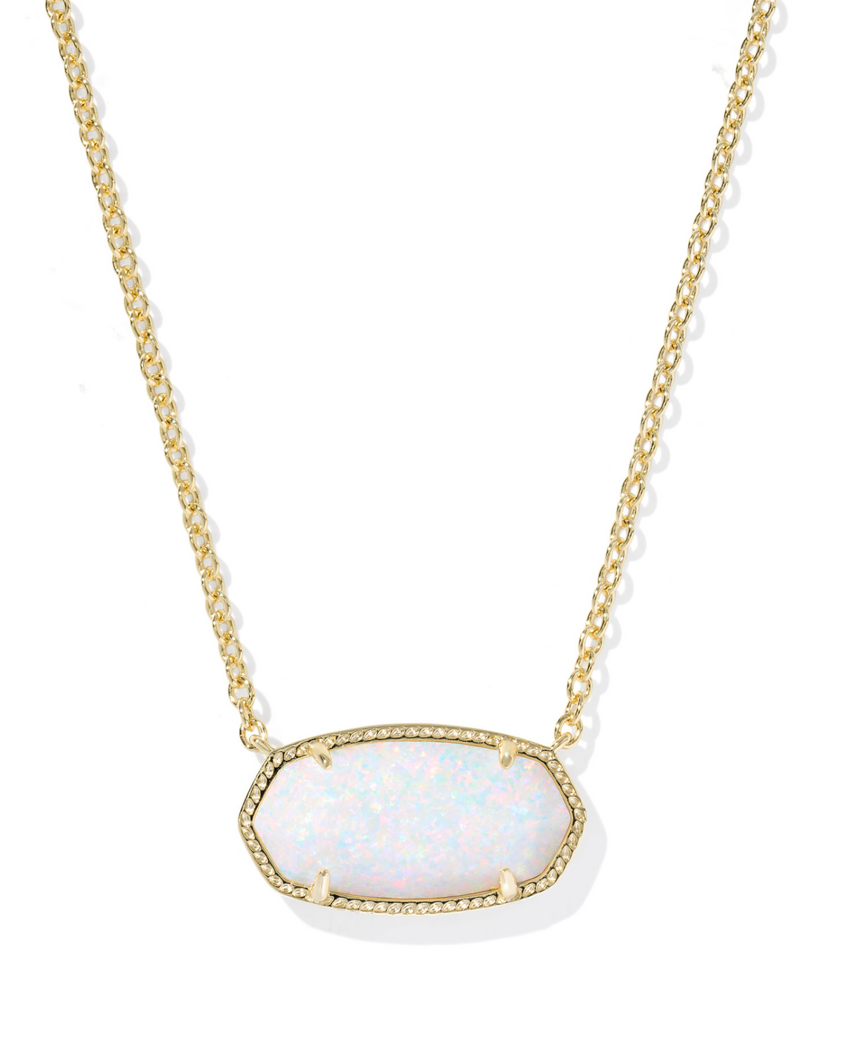 Kendra Scott Elisa Statement Gold White Kyocera Opal Short Pendant Necklace