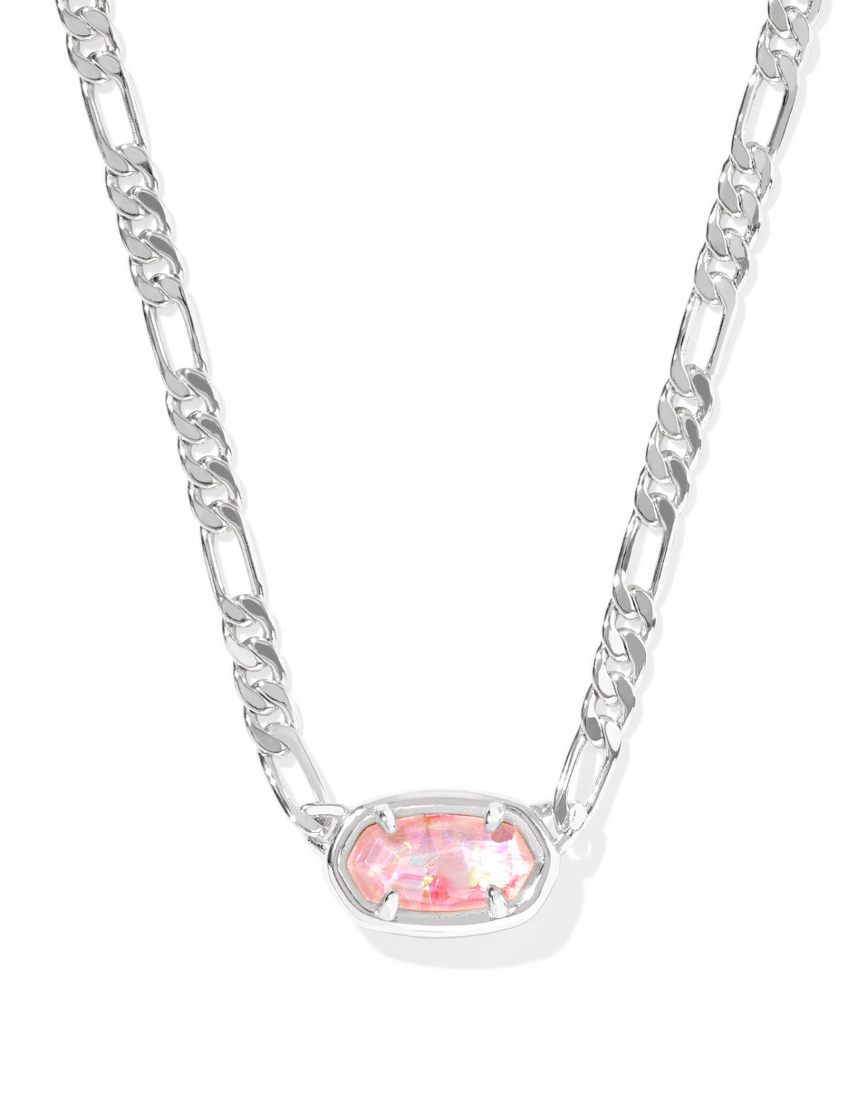 Kendra Scott Elisa Silver Pink Iridescent Mother of Pearl Figaro Chain Short Pendant Necklace