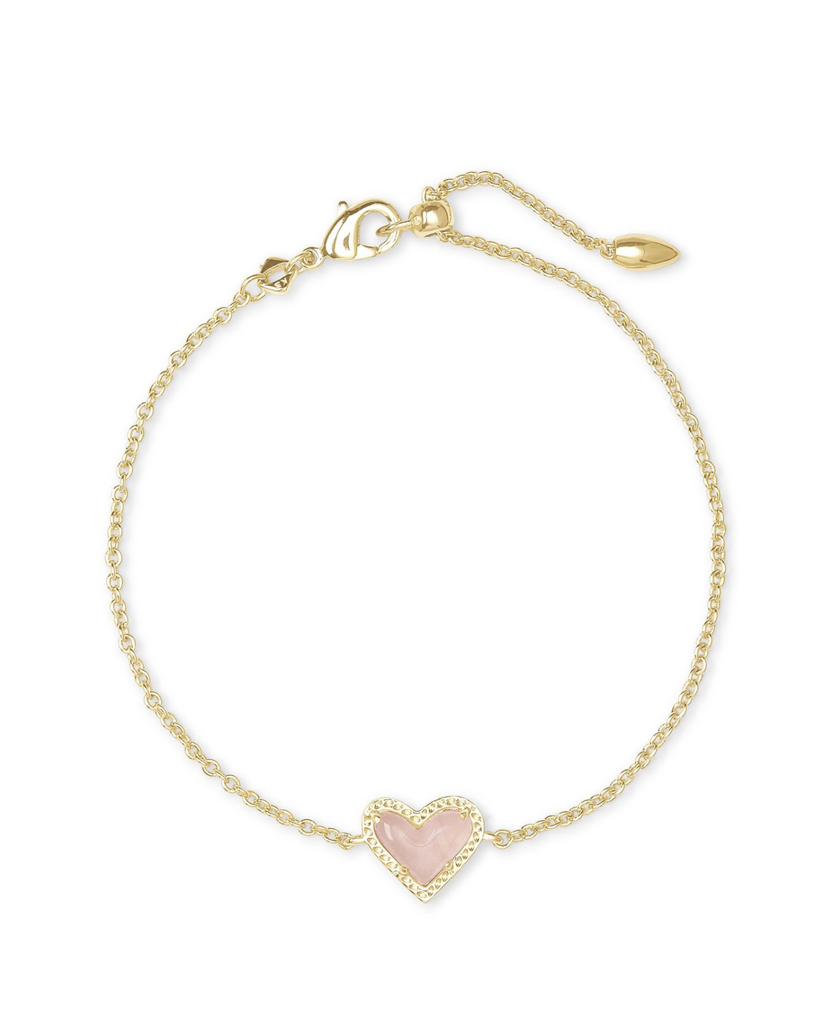 Kendra Scott Ari Heart Chain Bracelet Gold Rose Quartz