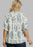 Umgee Plus Paisley Print Top Blue