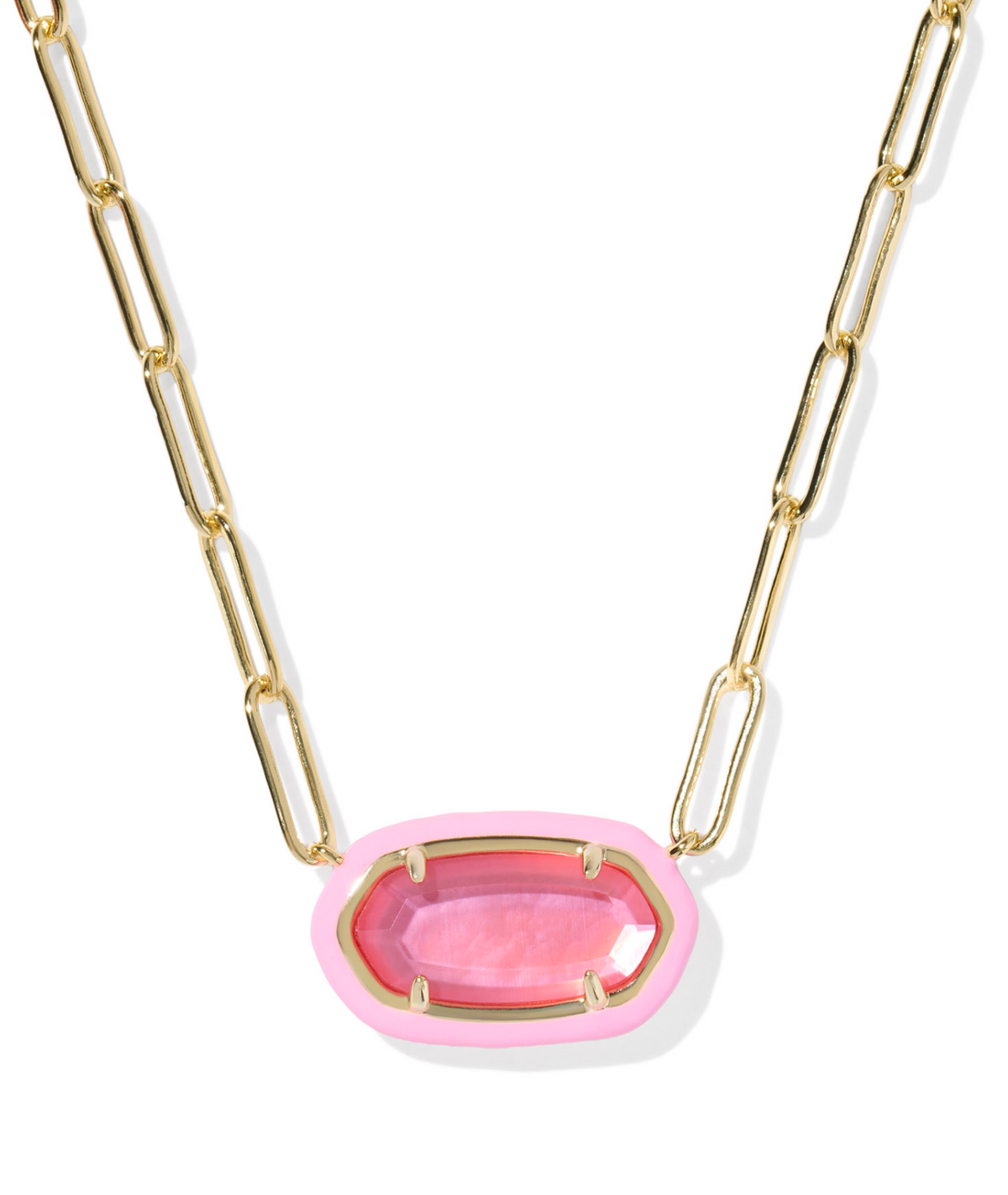 Kendra Scott Elisa Enamel Frame Gold Paperclip Necklace Bright Pink Enamel