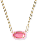Kendra Scott Elisa Enamel Frame Gold Paperclip Necklace Bright Pink Enamel