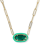 Kendra Scott Elisa Enamel Frame Gold Paperclip Necklace Emerald Illusion