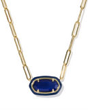 Kendra Scott Elisa Enamel Frame Gold Paperclip Necklace Navy Mother of Pearl