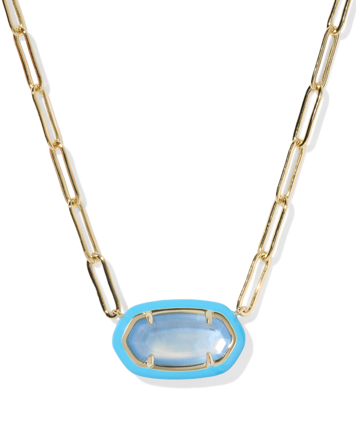 Kendra Scott Elisa Enamel Frame Gold Paperclip Necklace Periwinkle Illusion