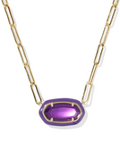 Kendra Scott Elisa Enamel Frame Gold Paperclip Necklace Purple Mother of Pearl