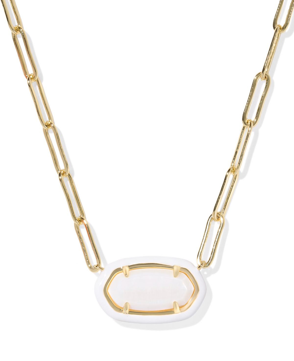 Kendra Scott Elisa Enamel Frame Gold Paperclip Necklace White Mother of Pearl