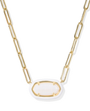 Kendra Scott Elisa Enamel Frame Gold Paperclip Necklace White Mother of Pearl