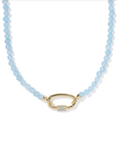 Kendra Scott Emery Gold Beaded Strand Necklace Light Blue Chalcedony