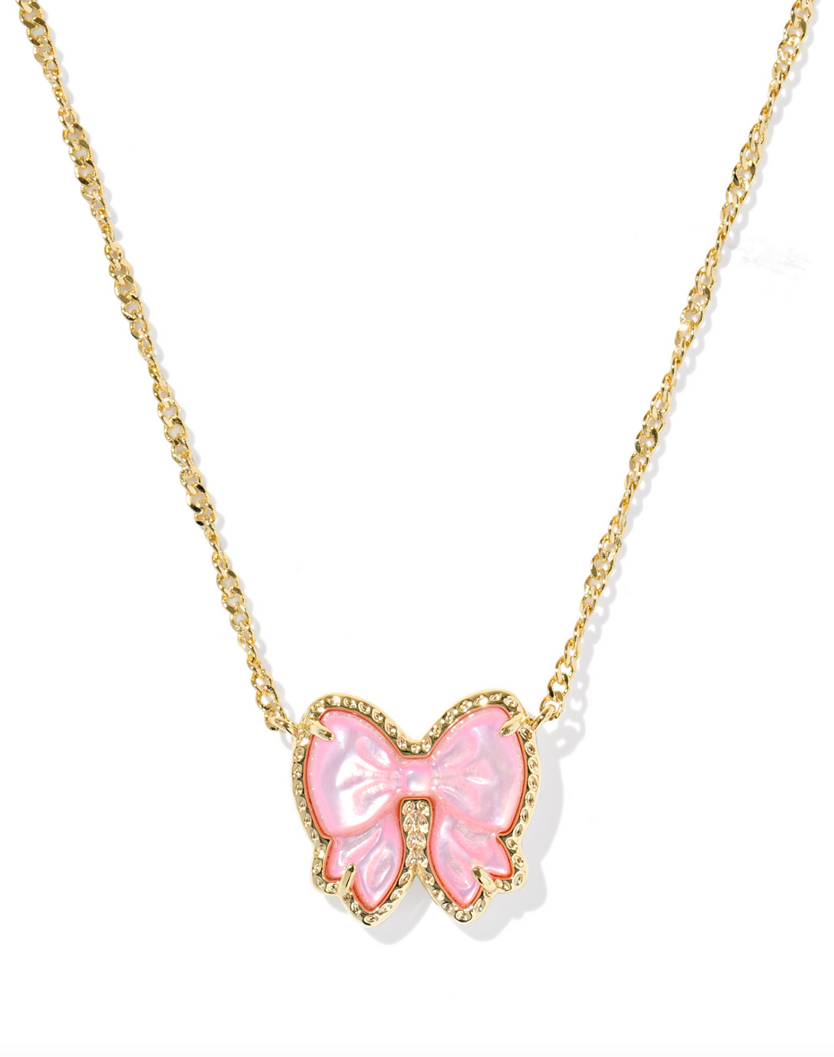 Kendra Scott Haley Gold Bow Short Pendant Necklace Blush Mother of Pearl