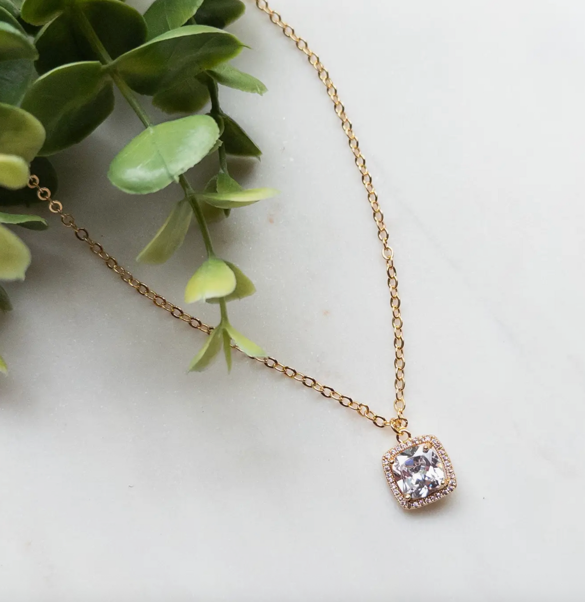 18k Gold Plated Cubic Zirconia Square Necklace