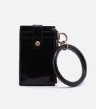 Hobo Ring Credit Card Wristlet Black Polished Leather