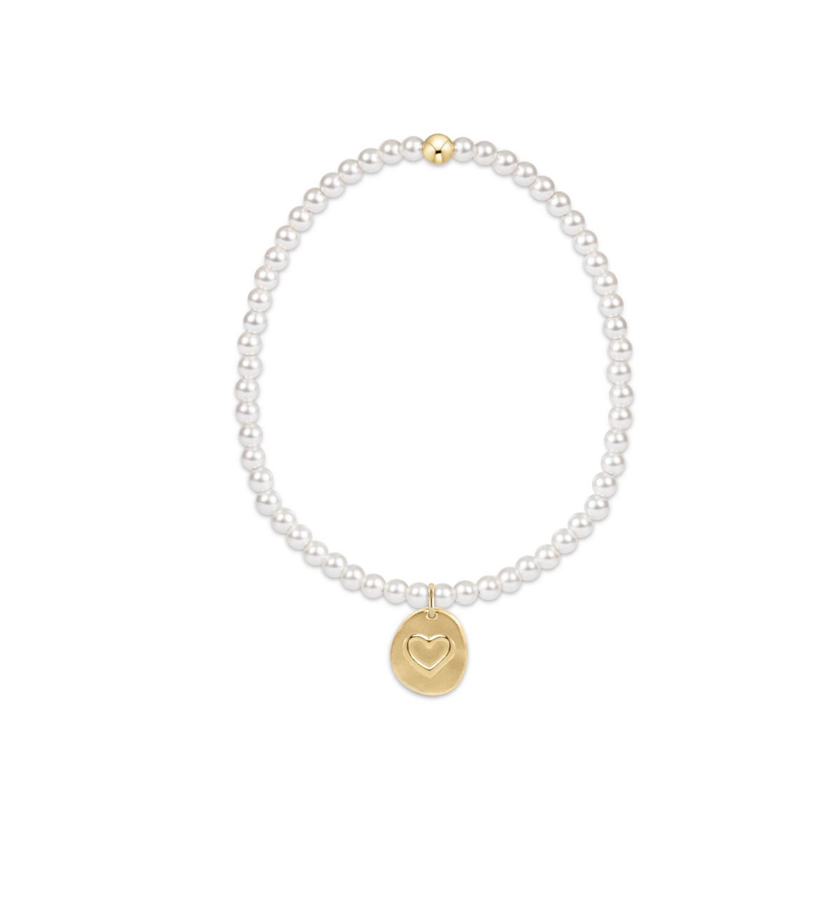 E Newton - Classic Pearl 3mm Bead Bracelet - Inspire Love Small Gold Charm