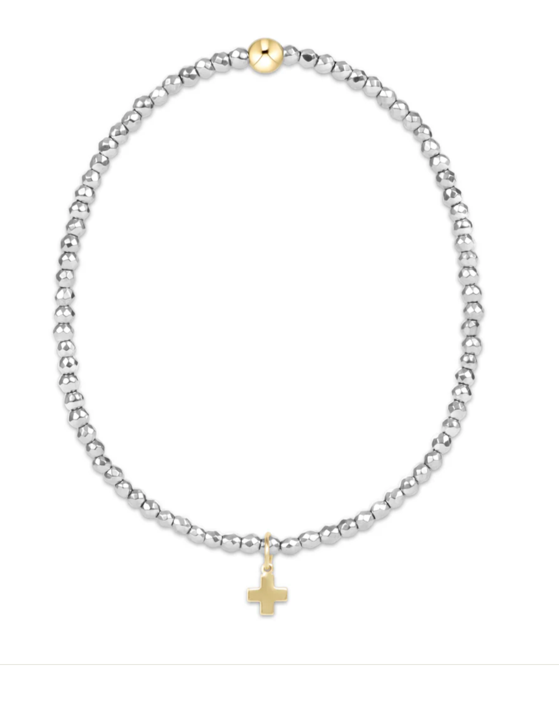 E Newton Silver Faceted Hematite 2mm Bead Bracelet Signature Cross Gold Charm