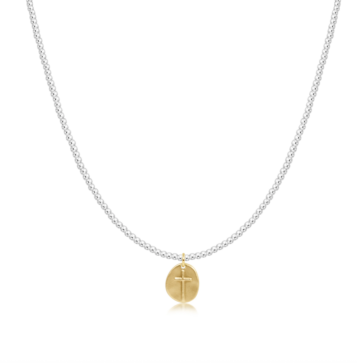 E Newton 15" Choker Classic Sterling Mixed Metal 2mm Bead Inspire Small Gold Charm