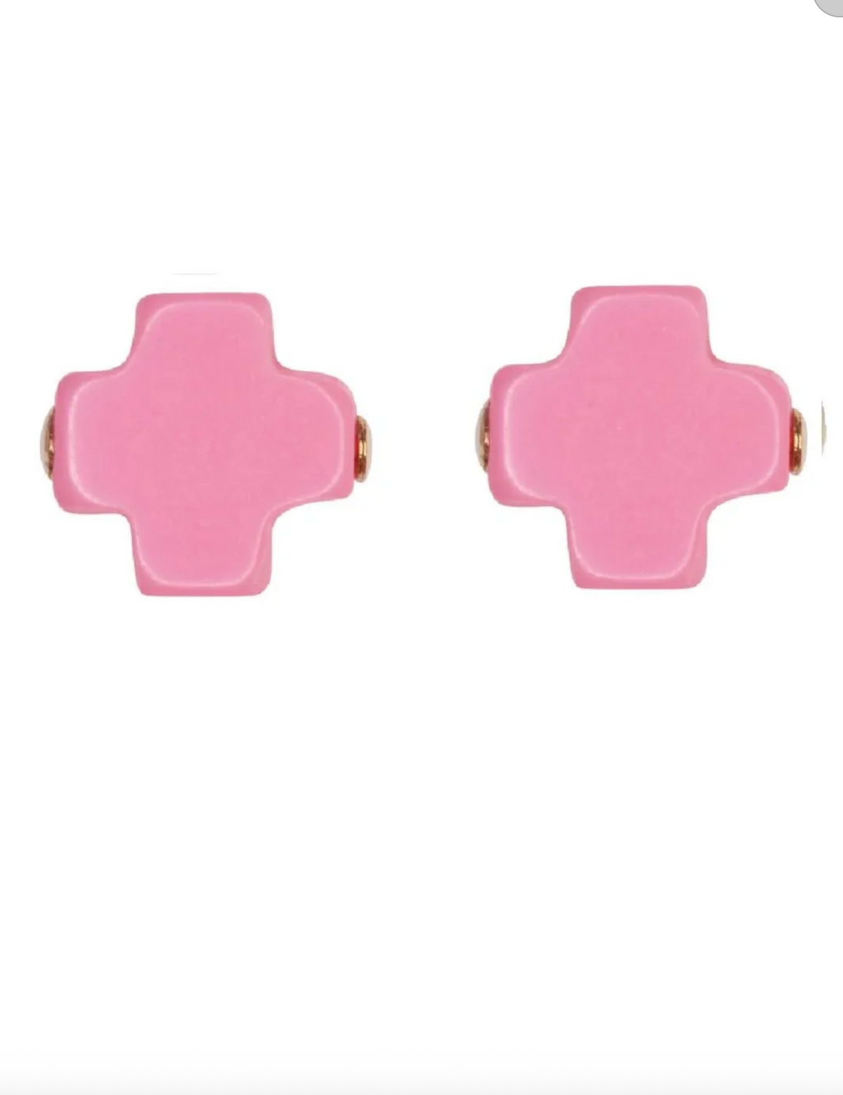 E Newton Signature Cross Stud Pink