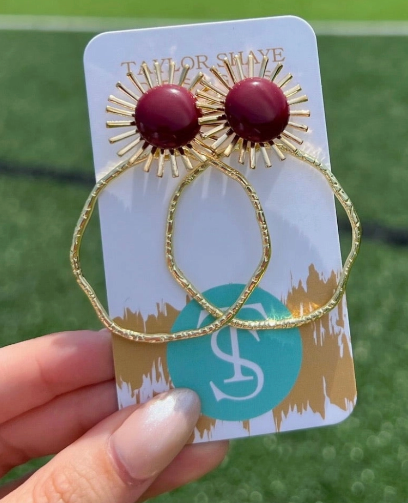 Taylor Shaye Gameday Sunburst Hoops Maroon