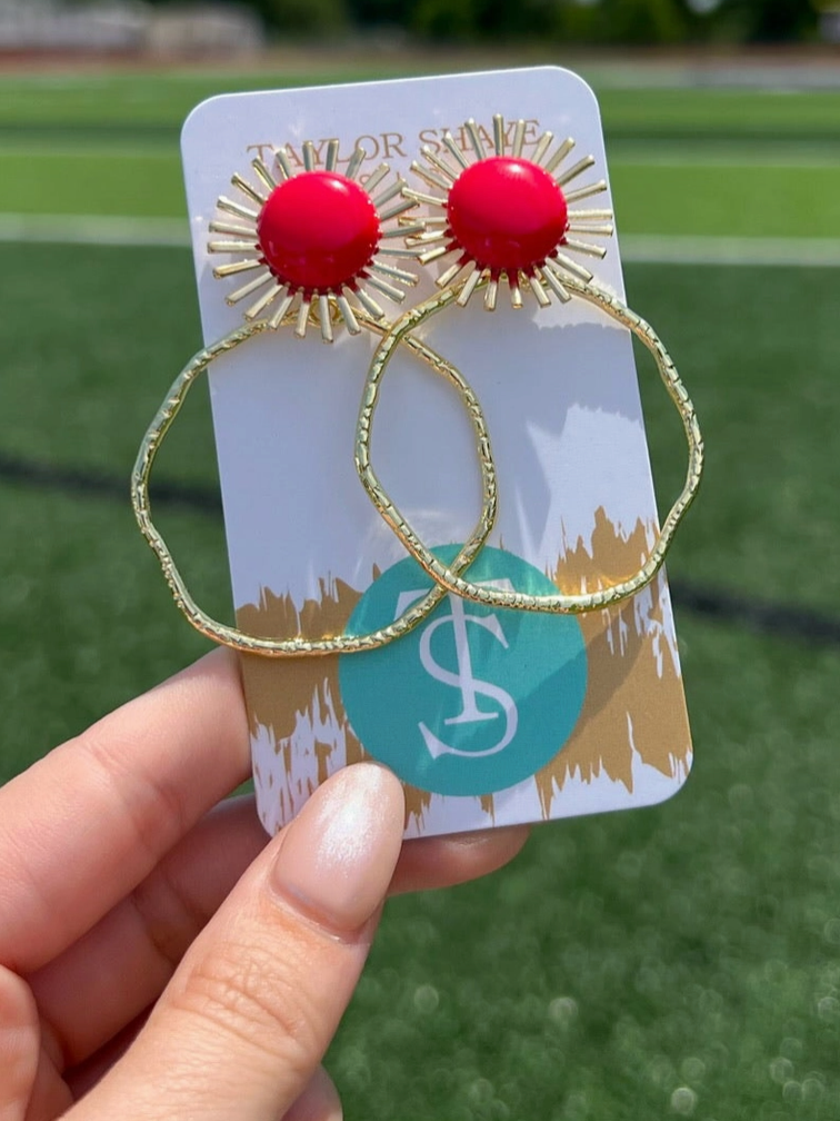 Taylor Shaye Gameday Sunburst Hoops Red